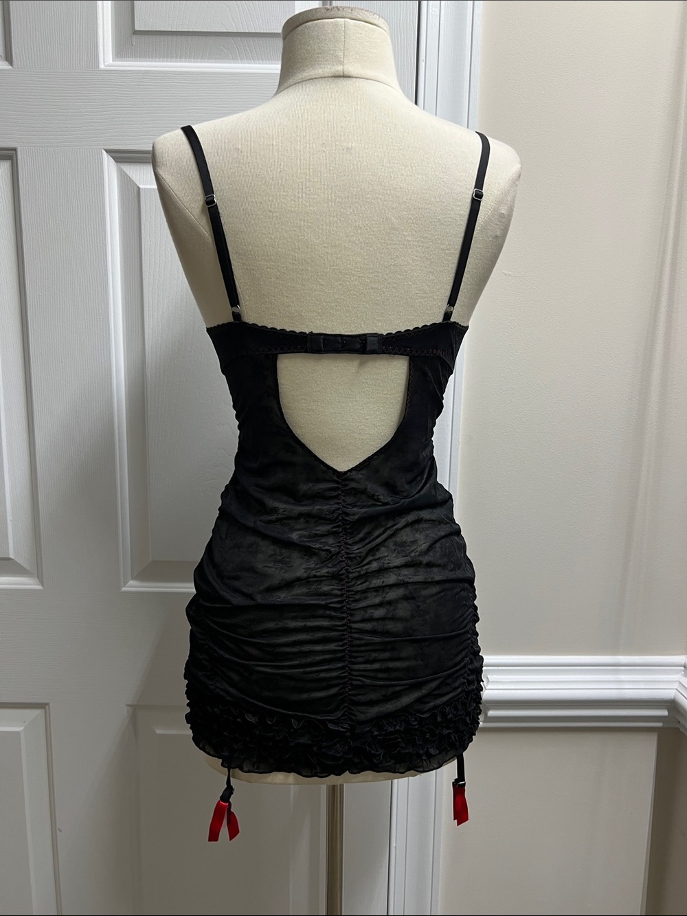 Victoria's Secret Black Chemise teddy lingerie Red Bow 34B NWOT - Picture 4 of 6